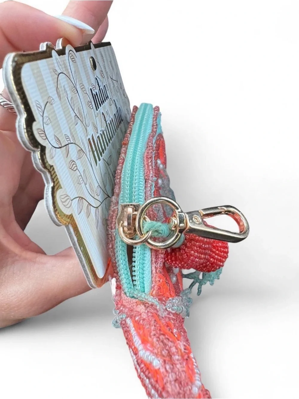 Made in India Beaded Coral Fish pouch